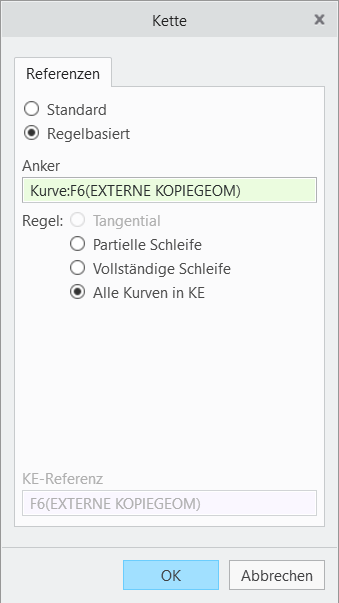 Dialogfenster Kettenauswahl