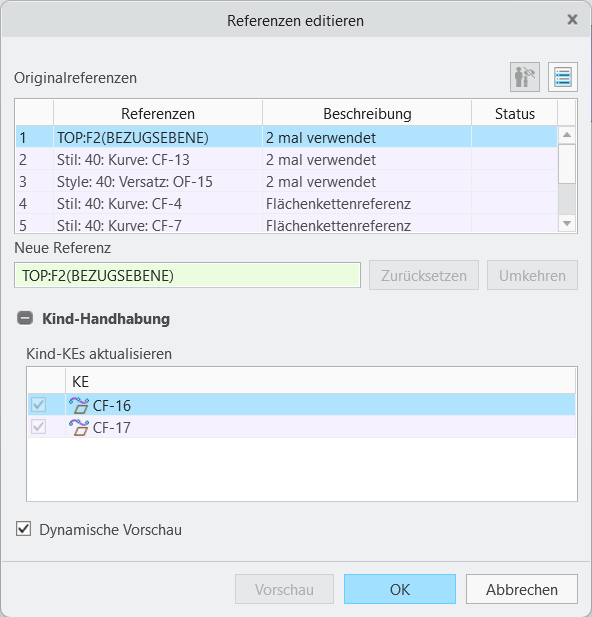 Dialogfenster Referenzen editieren (Edit References) in Style