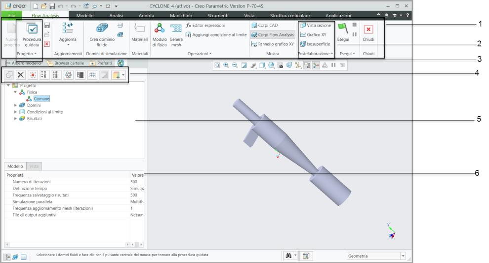 Interfaccia di Creo Flow Analysis