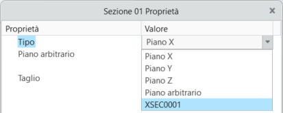 Finestra di dialogo per la creazione di una sezione