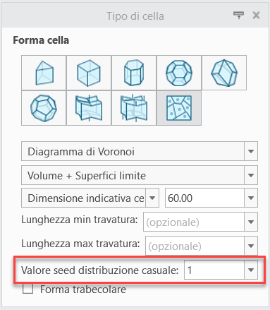 Valore seed di distribuzione casuale nella scheda Tipo di cella