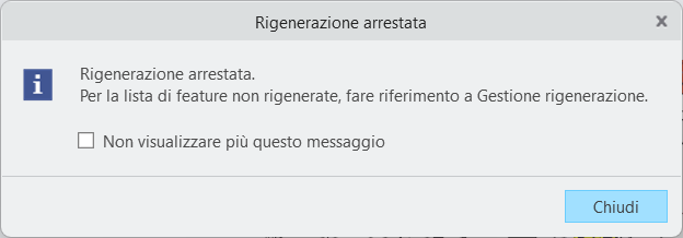 Rigenerazione arrestata con avviso che indica di aprire Gestione rigenerazione per informazioni