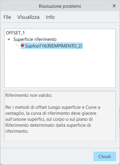 In Risoluzione problemi viene visualizzato un messaggio di riferimento non valido in caso di problemi con il riferimento
