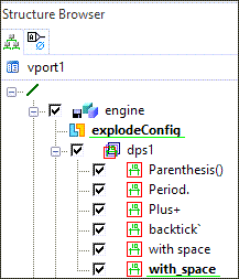 Finestra di dialogo Elenco Struttura (Structure Browser) in Creo Elements/Direct che mostra PianiDocumento con caratteri precedentemente non supportati.