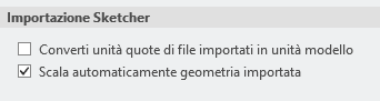 Finestra di dialogo delle opzioni di Sketcher con la nuova opzione di configurazione.