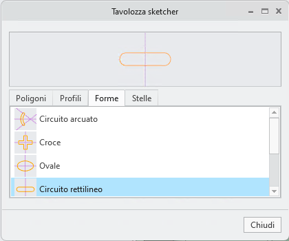 Finestra di dialogo Tavolozza sketcher con forme diverse.