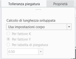 Opzione Usa impostazioni corpo di Tolleranza piegatura