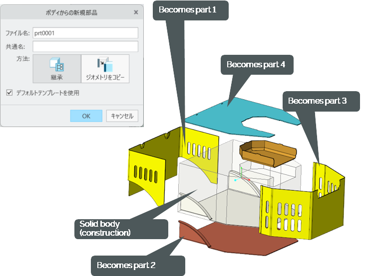 ボディから部品を作成