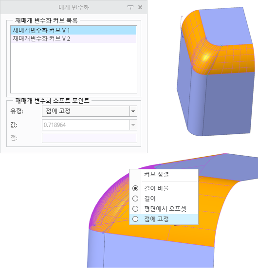 재매개 변수화 커브를 보여주는 모델