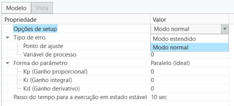 Opções de setup