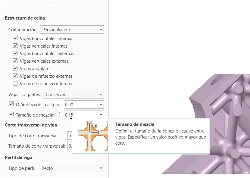 Transición suave entre vigas con celosía implícita