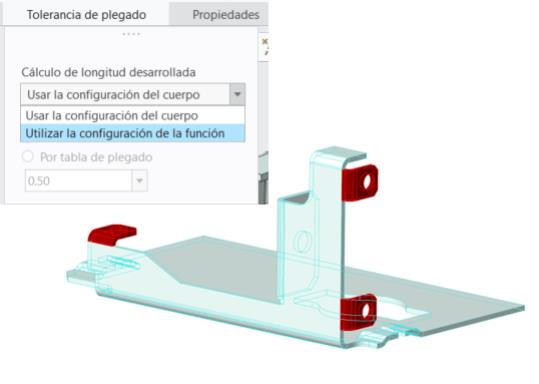 Opciones de tolerancia de plegado en la combinación