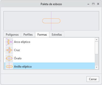 Cuadro de diálogo Paleta de esbozo en el que se muestran distintas formas.