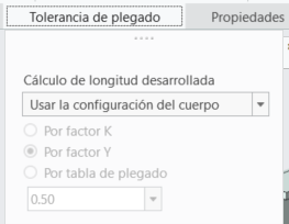 Opción de configuración de cuerpo de tolerancia de plegado