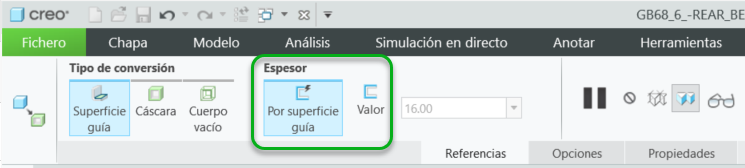 Opciones de espesor