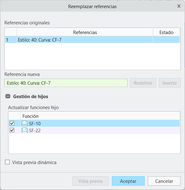 Cuadro de diálogo Reemplazar referencias (Replace References) en Estilo (Style)