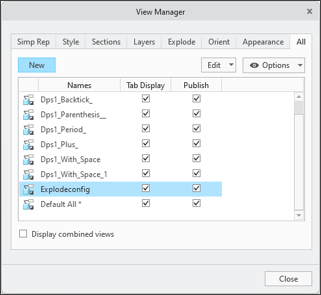 The View Manager dialog box in Creo+ showing docuplanes with characters that were previously unsupported.