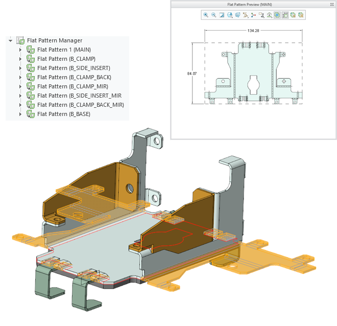 Flat pattern manager, flat pattern, sheet metal multibody part