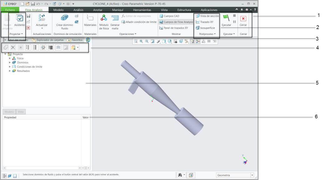 Interfaz de Creo Flow Analysis