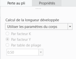 Perte au pli, option Utiliser les paramètres de corps