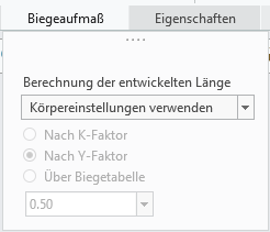 Biegeaufmaß-Option "Körpereinstellungen verwenden"