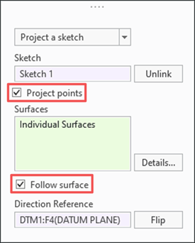Dialog box showing new “Project points” options and enhanced “Follow surface” option.