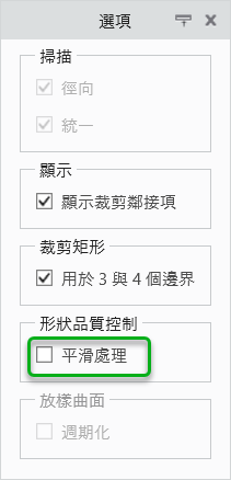 顯示「平滑處理」(Smooth) 選項的曲面「選項」(Options) 標籤