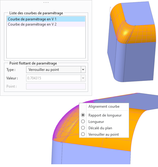Modèle affichant les courbes de reparamétrage