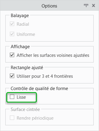 Onglet Options de surface (Surface Options) affichant l'option Lisser (Smooth)