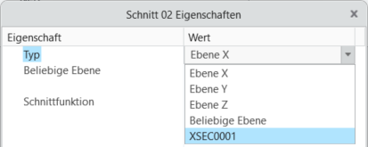 Dialogfenster zum Erzeugen eines Schnitts