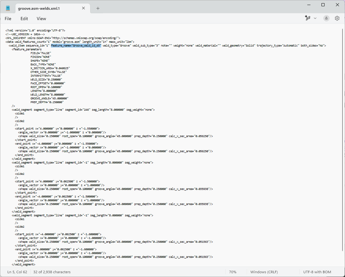 XML-Datei exportiert Informationen zu Fugennähten für die Offline-Programmierung für das Roboterschweißen