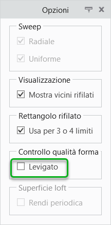 Scheda Opzioni superficie che mostra l'opzione Levigato