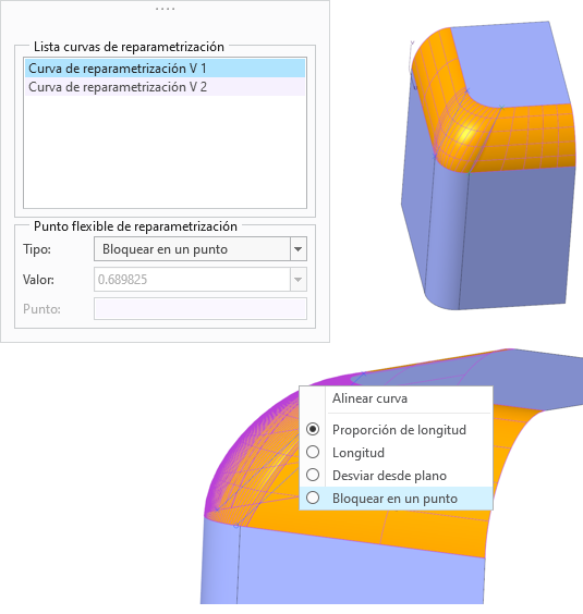 Modelo que muestra curvas de reparametrización