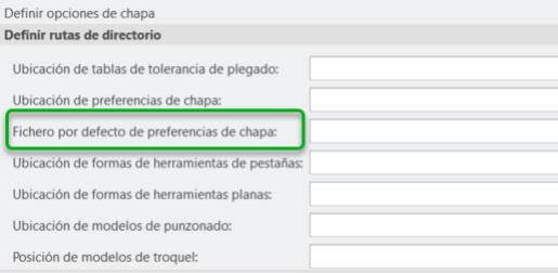 Sección de rutas de directorio de las opciones de chapa.