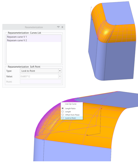 Model showing reparameterization curves