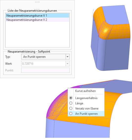 Modell mit Neuparametrisierungskurven