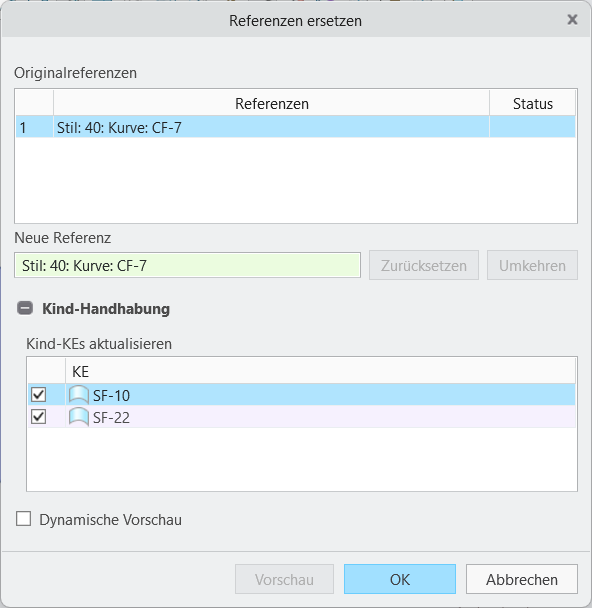 Dialogfenster Referenzen ersetzen (Replace References) in Style