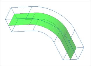 Geometria compressa posizionata sulla superficie media dopo l'applicazione dell'opzione Regola coppie tangenti.