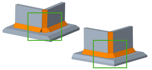 Saldatura d'angolo modificata utilizzando Modifica geometria saldatura in modo che la saldatura prosegua attorno agli angoli