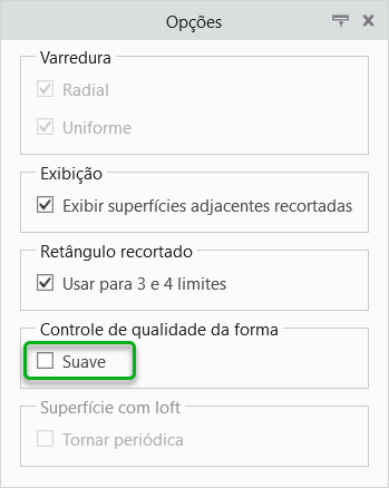 Aba de opções de superfície exibindo a opção suave
