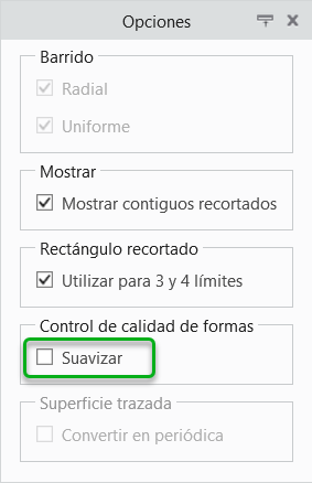 Ficha Opciones de superficie (Surface Options) que muestra la opción Suavizar (Smooth)