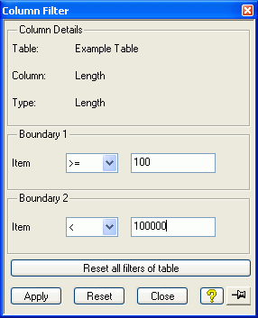 Display Table Filter