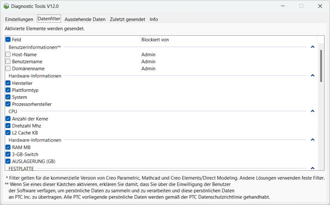 Einstellungen des Qualitätsagenten