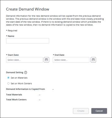 Create Demand Window screen.