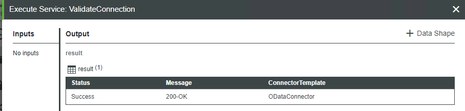 ValidateConnection 서비스에 대한 출력.