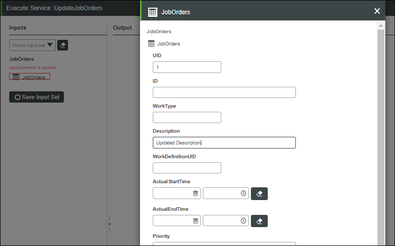 Entering information to update a specified job order.