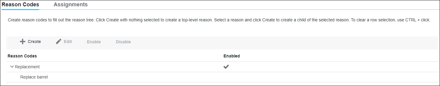 Enabling or disabling reason codes.