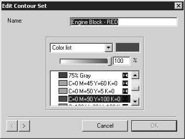 Example Edit Contour Set dialog box with settings for a contour set