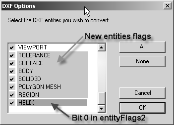 DXF/DWG Options dialog box