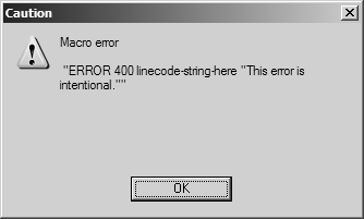 Example error message dialog box; includes linecode string